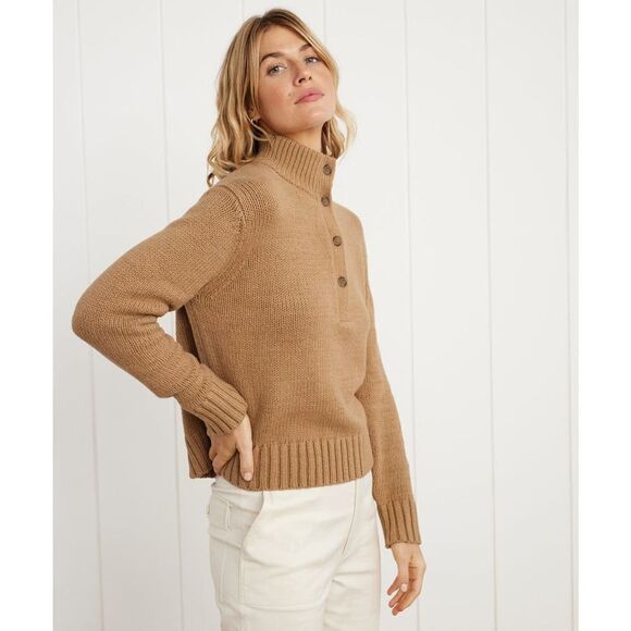 JENNI KAYNE Chase Button Pullover Camel L - Picture 3 of 9
